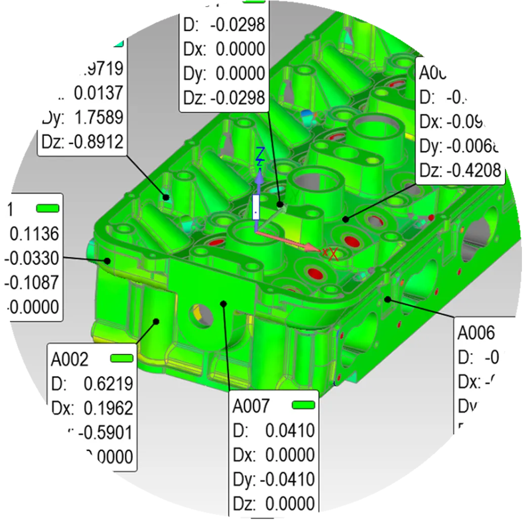 Deviation analysis of a cylinder head using 3d scanned data