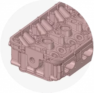 3D CAD model of a cylinder head produced by reverse engineering 3D scan data