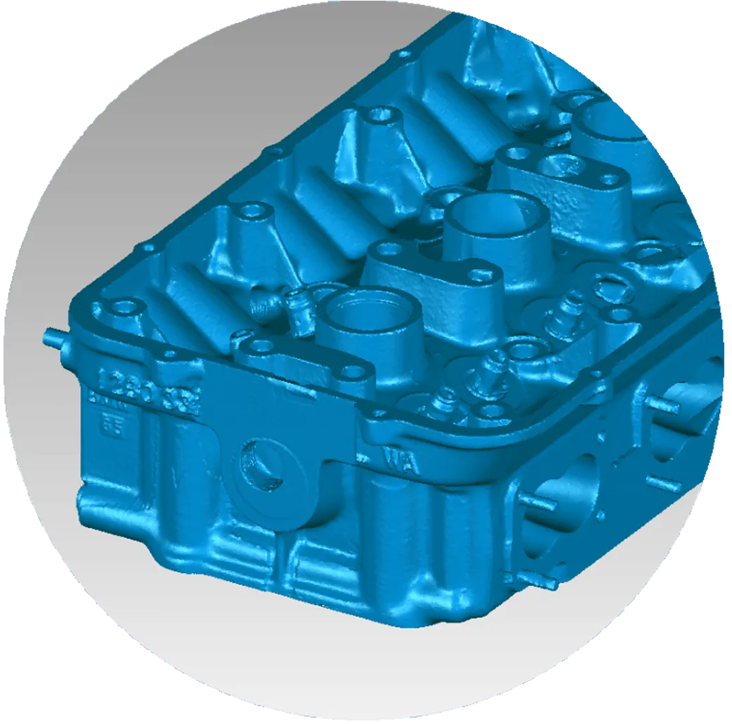 3D polygonal STL mesh data of a cylinder head. Produced using a Faro 3d scanning arm.